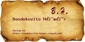 Bendekovits Hümér névjegykártya